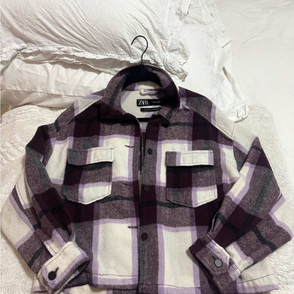 Zara Checkered Jacket in Purple and White